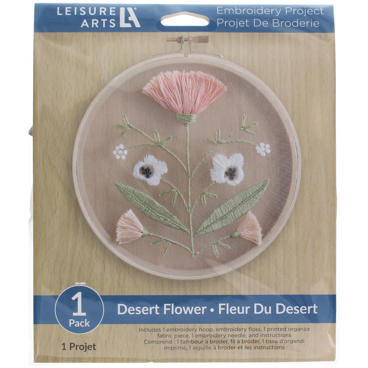 Leisure Arts Embroidery Kit 6" Desert Flower - Embroidery Kit for Beginners and Adults, Cross Stitch Kits with Patterns, DIY Starter Set for Seasonal Craft Projects